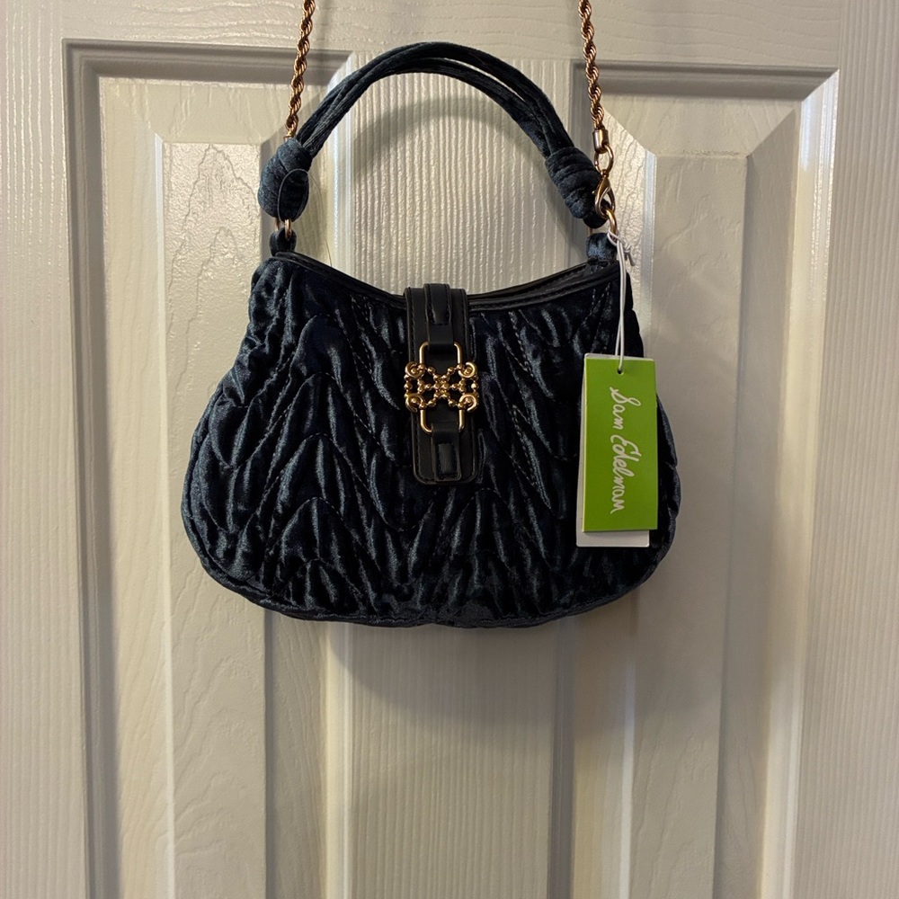 Charming Sam Edelman Jewel Blue Mini Evening Bag Twisted Gold Shoulder Strap